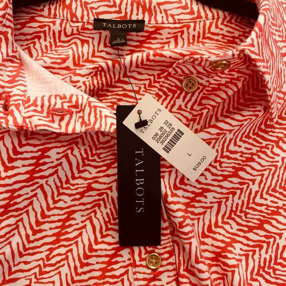 TALBOTS Dress Ponte‎ Knit Rayon Collared Shirt Belted Coral Classic Capsule NWT - Picture 10 of 13